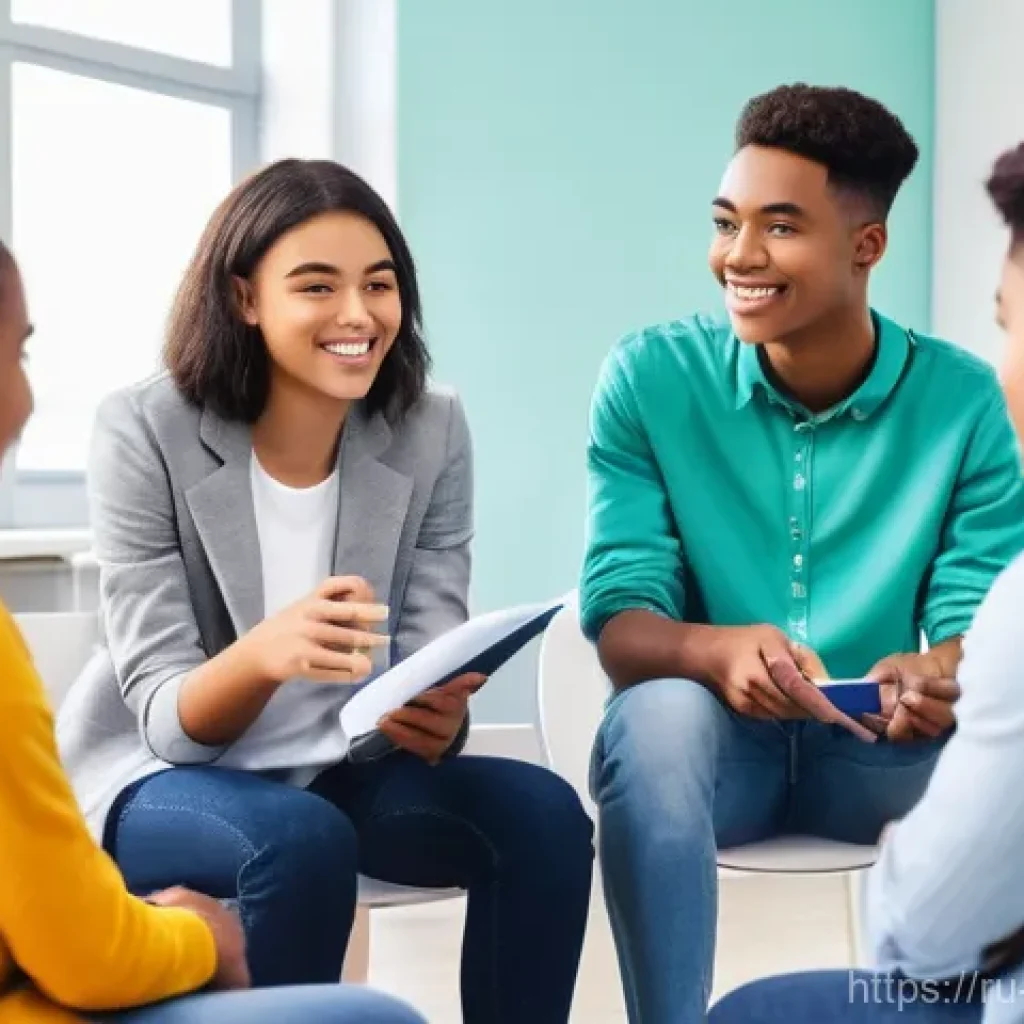 청소년상담사 시험을 위한 필수 학습자료 - A vibrant and modern illustration depicting a diverse group of teenagers (15-18 years old, male and ...