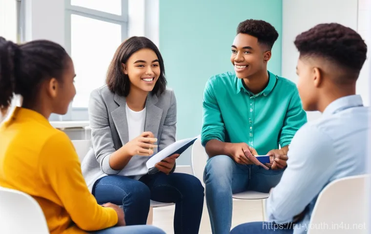 청소년상담사 시험을 위한 필수 학습자료 - A vibrant and modern illustration depicting a diverse group of teenagers (15-18 years old, male and ...