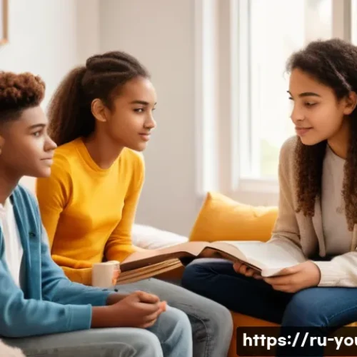 Home 21 청소년상담사 현장에서 발생하는 윤리적 문제 - A compassionate teenage counselor sitting in a cozy, softly lit room with a warm color palette, atte...