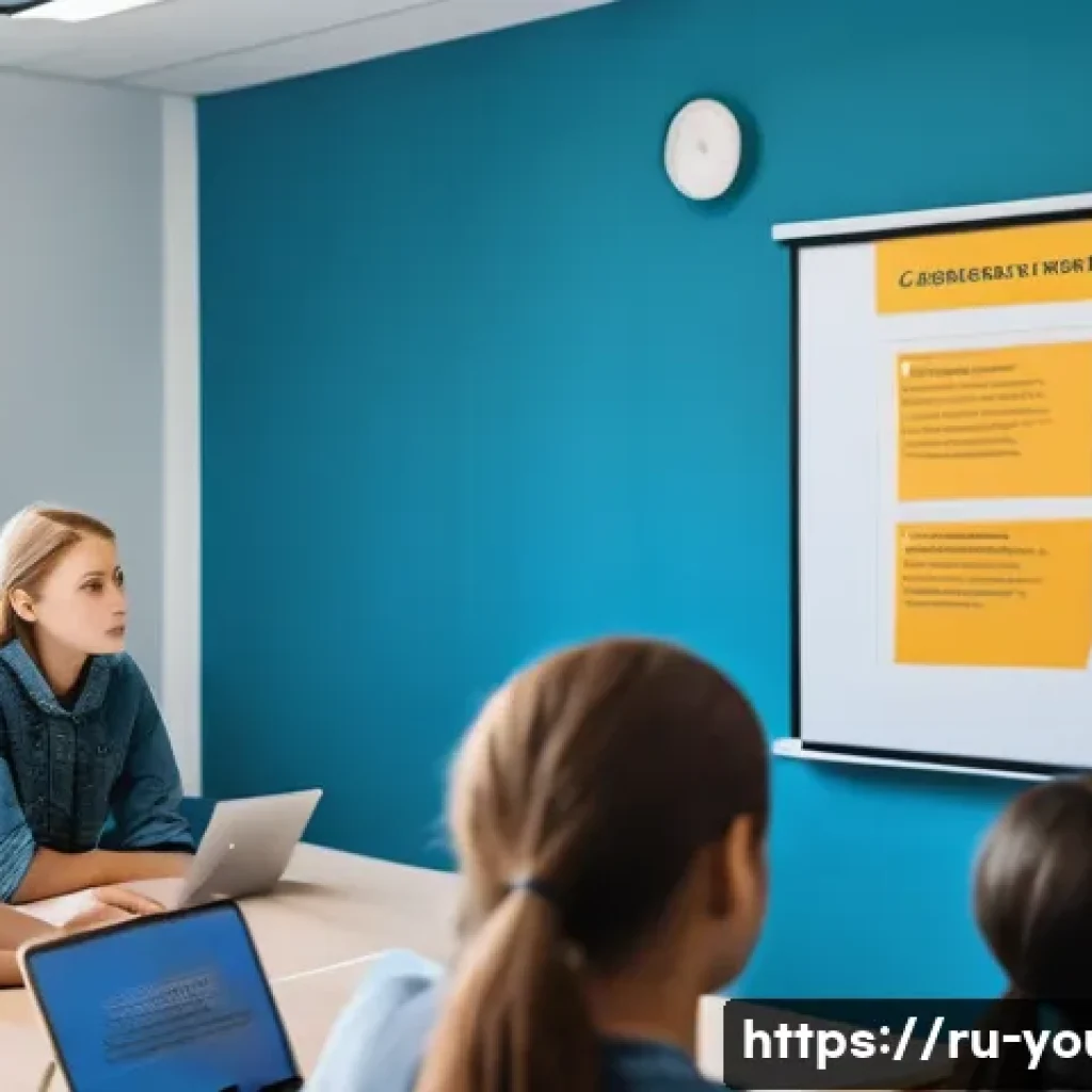 청소년상담사 커리큘럼 분석 - A professional training session for adolescent counselors set in a modern classroom, featuring a div...