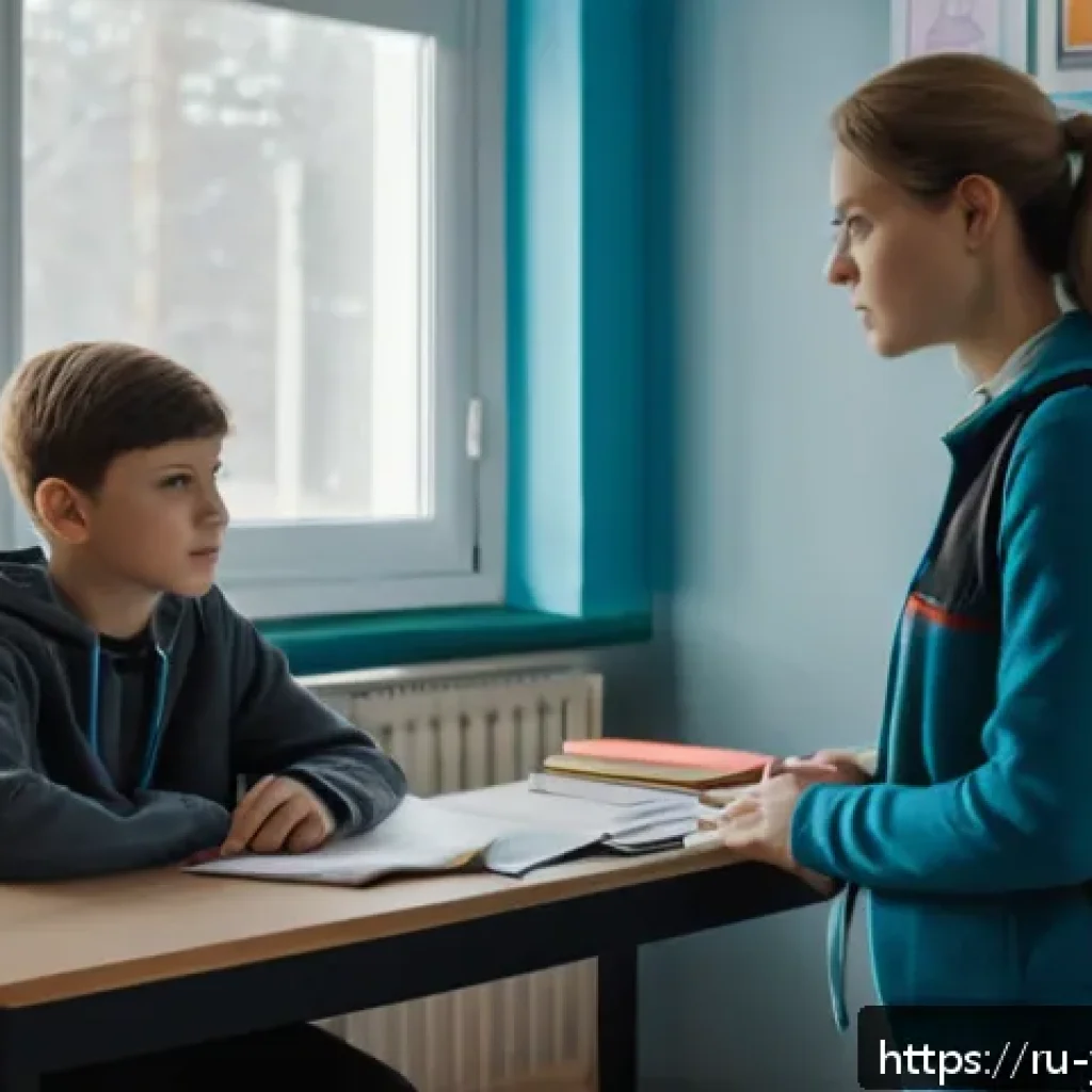 청소년상담사 자격증 소지 후 진로 탐색 - A modern Russian school counselor’s office scene showing a compassionate female counselor in her ear...