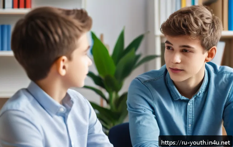 청소년상담사로서 경력 개발을 위한 워크샵 - A professional psychologist conducting an empathy-based counseling session with a Russian teenage bo...